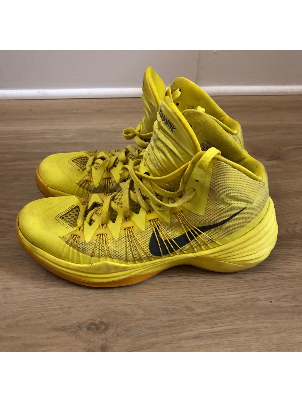 NIKE HYPERDUNK 2013 LUNARLON SONIC YELLOW BLACK BASKETBALL SHOES MENS SIZE 9